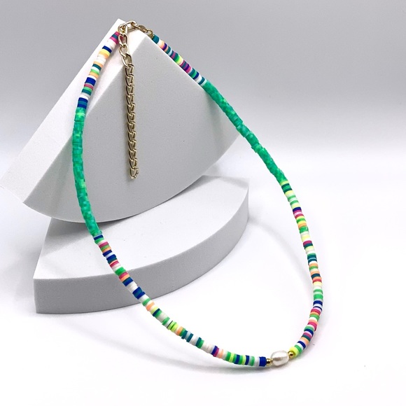 NEW…Heishi Beaded With Freshwater Pearl Necklace - Picture 3 of 12